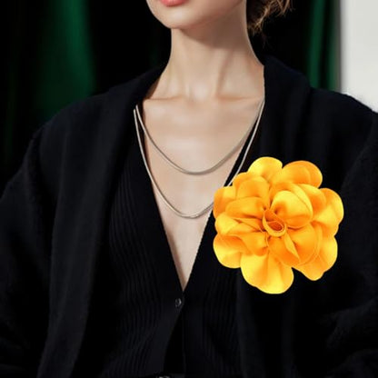 Large Rose Flower Brooches Chiffon Camellia Brooch Lapel Pins Hair Clips Hat Pins for Women Wedding Banquet Accessories Large Satin Flowers 5.5in - color: Yellow