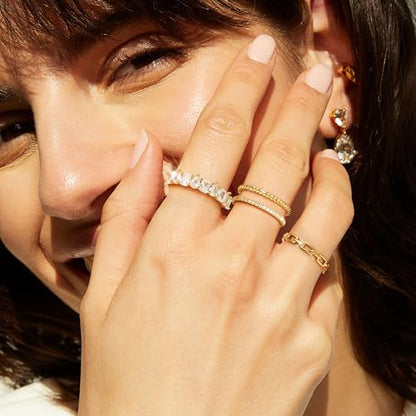 RLMOON Gold Ring Set for Women Dainty Silver Rose Gold Stackable Rings | 14K Gold Plated Simple Heart CZ Pinky Stacking Thumb Rings Plain Band Size 4-12(8-12PCS) - color: 10PCS Gold Rings