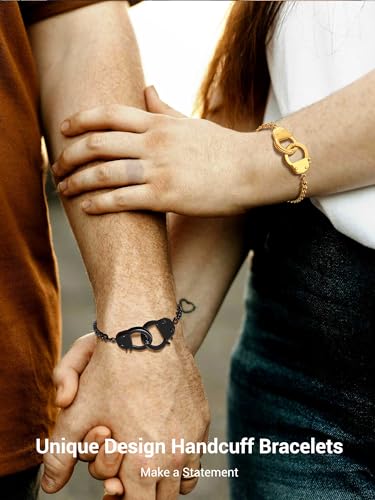 PROSTEEL Trendy Handcuffs Design/Customize Words Ankle Bracelet For Women, 316L Stainless Steel Anklets Silver/Gold/Black Tone, Hypoallergenic, Come with Box - style: B Black-Bracelet(7.5")