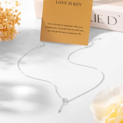 Silver Necklaces for Women Teens, Best Friend Necklace Sister Daughter Gift | Horseshoe Butterfly Swan Wave Evil Eye Necklace Graduation Chritmas Birthday Gifts for Women, Stainless Steel - style: Key