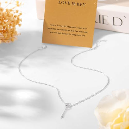 Silver Necklaces for Women Teens, Best Friend Necklace Sister Daughter Gift | Horseshoe Butterfly Swan Wave Evil Eye Necklace Graduation Chritmas Birthday Gifts for Women, Stainless Steel - style: Key