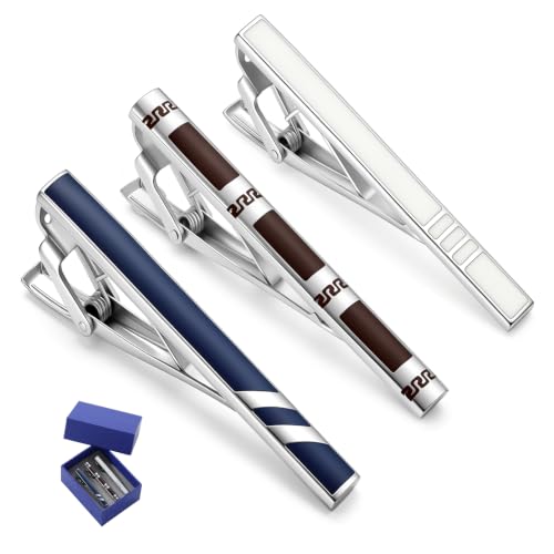 GWD Stainless Steel Tie Clips for Men Classic Tie Bar Clip Set | Ideal Gift for Father, Husband, Boyfriend, Business, Wedding, Tie clip With Gift Box - style: 3pcs-1