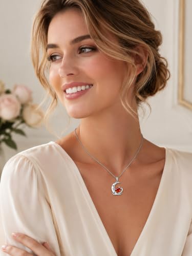 Birthstone Necklace for Women White Gold Moon and Star Pendant Moon Jewelry Anniversary Birthday Gifts for Mom Wife Her - color: 07. July - Ruby
