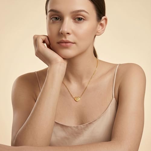 18k Gold Plated Heart Pendant Letter Necklaces for Girls Stainless Steel Initial Necklace for Women Birthday Gifts for Girls Women - color: Brushed Gold, style: Letter E