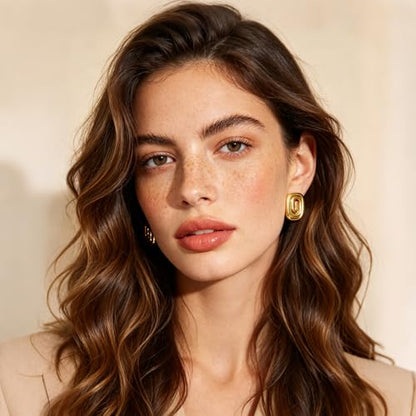 YUJIE Gold Spiral Square Clip On Earrings 18K Gold Plated Non Pierced Geometric Statement Earrings for Women Trendy Minimalist Jewelry