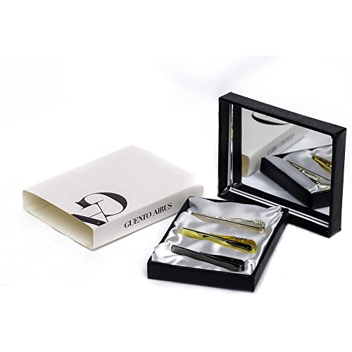 3pc Mens Tie Bar Clip for Regular Necktie, Gold Silver Black with Luxury Gift Box Set