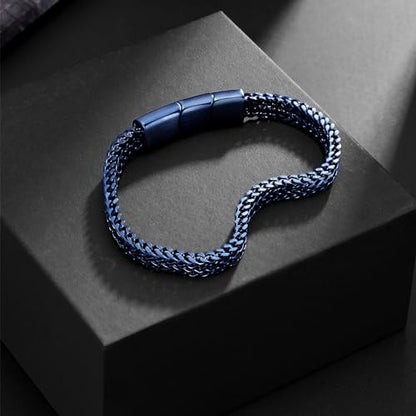 Mens Bracelet-Stainless Steel Magnetic Clasp Franco Chain Bracelets for Men - color: B-Blue