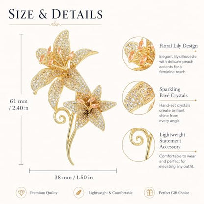 Flower Brooch for Women Rhinestone Pearl Zirconia Flower Lapel Pin Birthday Holiday Gift for Mother Wife Girlfriend - color: 02 Lily-3
