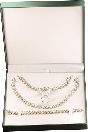 Green Color Extra Large Necklace Ring Earrings Bracelet Sets Gift Box | Soft touch PU leather jewelry set holder case for women men wedding engagement giftgiving(not for chunky necklaces) - color: Green PU Extra Large Necklace Set Box