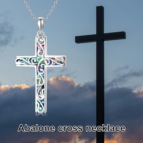 Cross Necklace for Men Women 925 Sterling Silver Cross Pendant Necklace Christian Religious Jewelry Gifts for Anniversary - color: 19-Abalone Cross