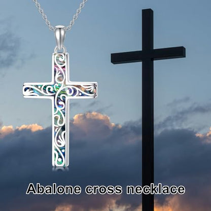 Cross Necklace for Men Women 925 Sterling Silver Cross Pendant Necklace Christian Religious Jewelry Gifts for Anniversary - color: 19-Abalone Cross