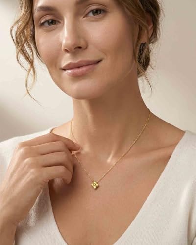 Calimt Dainty Clover Birthstone Gold Necklace for Women CZ 14K Gold Plated | Non Tarnish,Diamond Pendant Necklace,Trendy adjustable necklace,stack CZ Necklace, Bridesmaid Birthday prom Christmas Gift - color: White