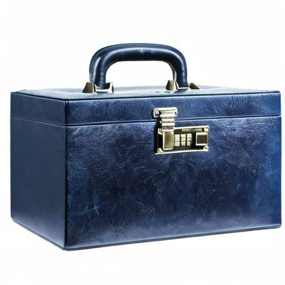 Time Resistance Leather Jewelry Box - Full Grain Leather Organizer, Accessories Storage with Key Lock for Women (Blue)