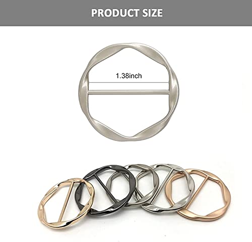 DHATMYC 2PCS Silk Scarf Ring Clip for Women T-shirt Tie Clips Clothing Ring Wrap Holder Fashion Round Circle Clip Belt Buckle (Gold+Silver)