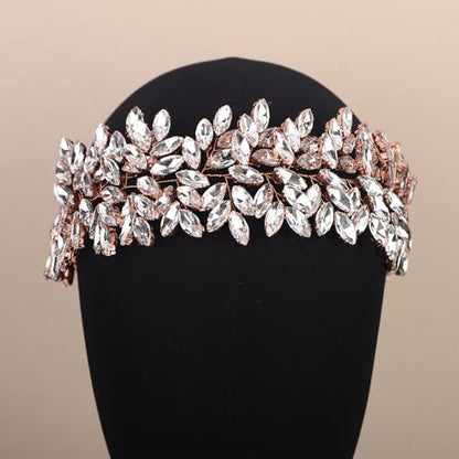 Missgrace Women Silver Green Black Red Blue Handmade Full Crystal Rhinestone Large Headband Hair Vine Shinny Headpiece Bridal Wedding Hair Accessories for Women (Rose gold) - color: Rose gold
