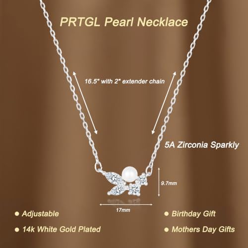 Pearl Necklaces for Women 14k Gold/White Gold Plated CZ Diamond | Dainty Cubic Zirconia Necklace, Bridal Bridesmaids Wedding Jewelry Gifts - color: Silver CZ Round Pearl