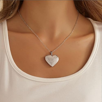 PHOCKSIN Personalized Locket Necklace for Women Photo Necklace with Customized Picture Birth Flower Birthstone Customizable Birthday Gifts - color: #07-Heart Silver Flower
