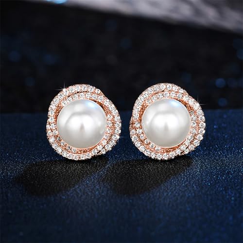 Gorgeous Imitation Pearl Stud Earrings Full CZ Elegant Women Earrings - color: E3079