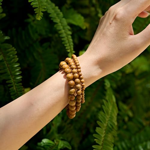 Bivei 8mm Beaded Bracelets for Women Handmade Semi Precious Natural Stone Stretch Elastic Jewelry Yoga Protection Gifts - color: Wood Grain Jasper-Steady Growth, size: Medium 6.8-7.3 inch