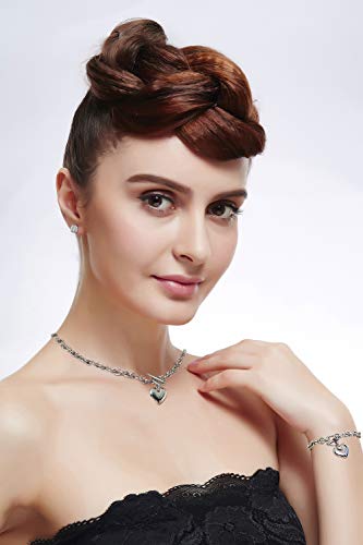 Heart Chain Necklace + Heart Bracelet for Women Girls Hearts Pendant Toggle Charm Jewelry Set Stainless Steel 18K Gold/Rose Gold Silver - color: Silver