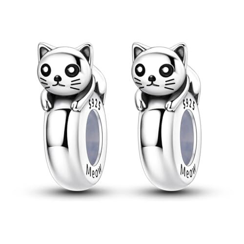 2pcs Stopper Spacer Beads for Pandora Bracelets, Sterling Silver Cross Ladybug Clip Spacer Charms For Bracelet DIY Jewelry Gift - color: Cat