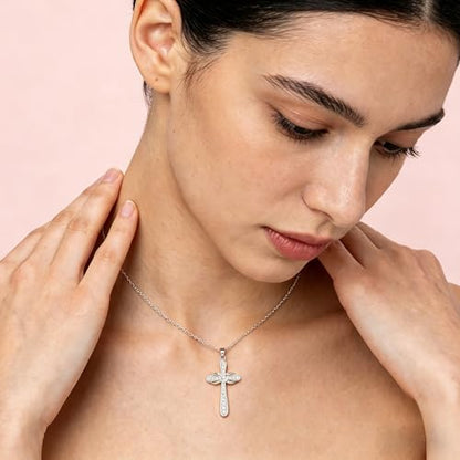 Gold Silver Cross Necklace for Women, 14K Gold Plated Dainty Cubic Zirconia Cross Pendant, Elegant Christian Faith Jewelry, Religious Gifts for Wife Mom