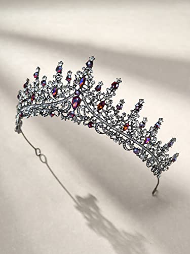 SWEETV Crystal Wedding Tiara for Women, Royal Queen Crown Headband, Rhinestone Princess Hair Accessories for Prom Birthday - color: 4.Blue + Black Gray