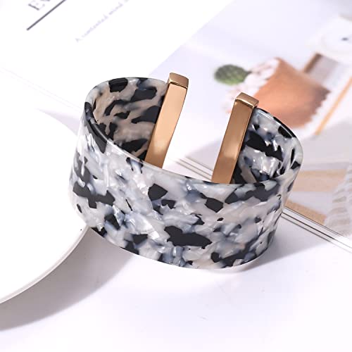 FAERLIIRY Cuff Bracelet for Women Acrylic Resin Bracelets Statement Bangle Bracelet Adjustable Bracelet Wide Chunky Bracelets for Women - color: Black