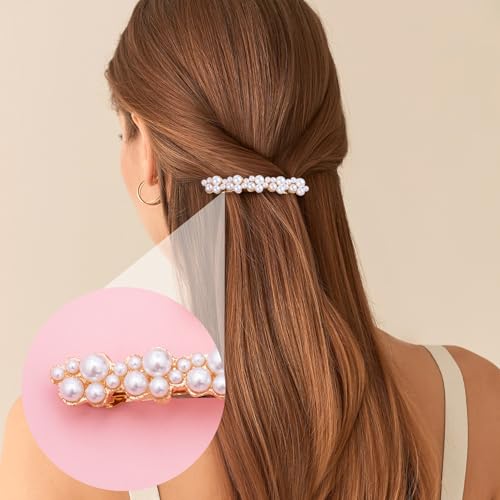 2 Pcs Pearl Hair Clips, Pearl-Embellished Barrette, Elegant Pearls Barrettes for Women, Party, Wedding, Daily Use, Graduation (Gold) - color: Pearl - Style A
