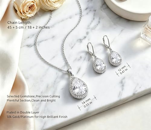 VONSSY Classic Oval Pendant Gemstone Necklace | Crystal Ruby Sapphire Waterdrop Birthstone Teardrop Emerald Necklace | 18K Platinum Gold Plated Chain | Jewelry Gift for Mother Wife Girlfriend - color: NL & ER - White