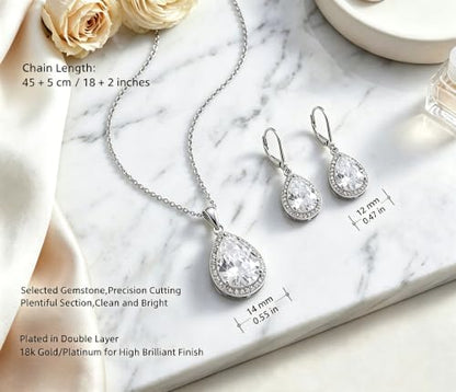 VONSSY Classic Oval Pendant Gemstone Necklace | Crystal Ruby Sapphire Waterdrop Birthstone Teardrop Emerald Necklace | 18K Platinum Gold Plated Chain | Jewelry Gift for Mother Wife Girlfriend - color: NL & ER - White