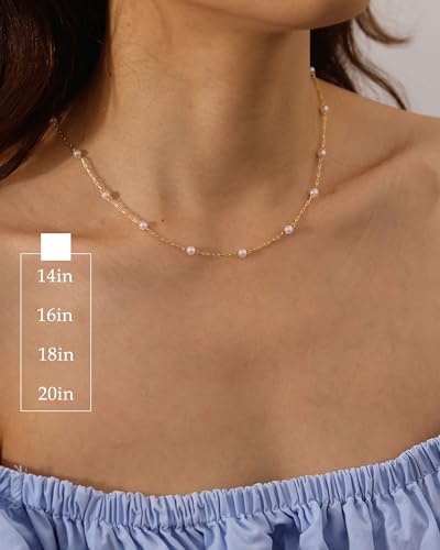 FUNEIA Dainty Pearl Necklace for Women 14K Gold Plated Faux Pearl Choker Necklaces Trendy White Silver Small Pearl Necklace Strand Wedding Prom Bridal Pearls Jewelry 14/16/18/20 Inches - color: 4mm-gold