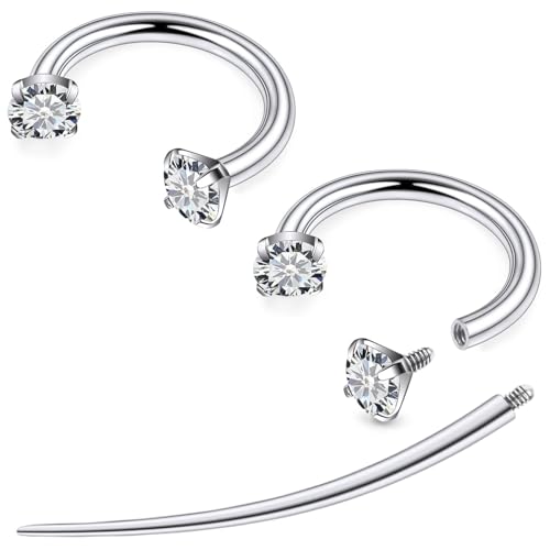 F136 Titanium 20/18/16/14g 8/10/12mm 10 Colors CZ Horseshoe Nose Ear Septum Lip Rings Piercings Jewelry Cartilage Tragus Helix Daith Earrings for Women Men - color: White CZ, size: 14g*12mm*4mm