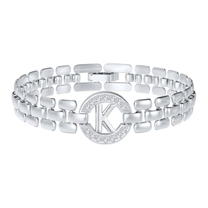 WEDDINEN Initial Bracelets for Women, 14K Gold Plated Letter A-Z Bracelets with Diamonds,Thick Chain Bracelet for Women trendy Jewelry Gifts - color: Silver-K