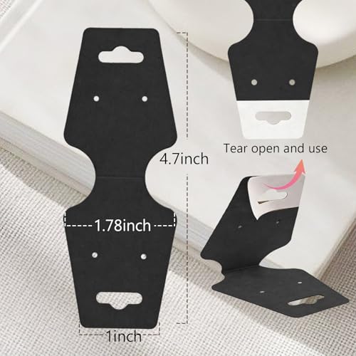 200PCS Bracelet Display Cards Necklace Holder Cards Self Adhesive Jewelry Packaging Selling Card for Small Business (Black with two earring holes, 1.8x4.7 inches) - color: Black with two earring holes