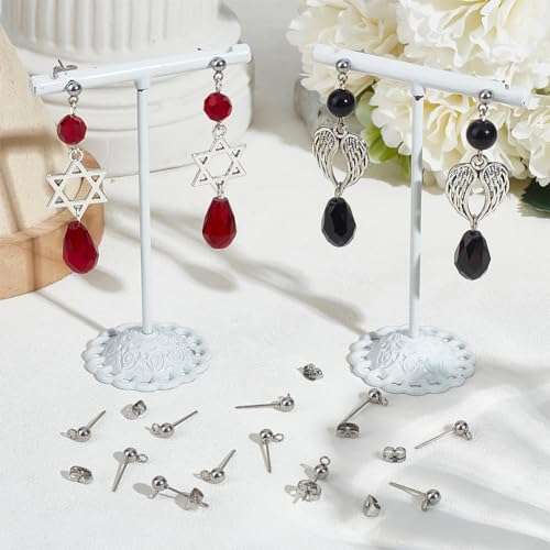 Beebeecraft 100Pcs Stainless Steel Ball Stud Earring Findings 4mm Ball | Non Tarnish, Ball Earrings Posts with Loop, 100Pcs Ear Nut, Metal Earring Components for Jewelry Making - color: Stainless Steel Color