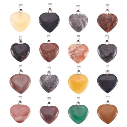 20Pcs Heart Shaped Stone Pendants 15 Styles Healing Crystal Chakra Gemstone Rock Necklace Charms for Jewelry Making Hole: 2x5mm - color: 1-Mixed Color-Heart-Random 20pcs