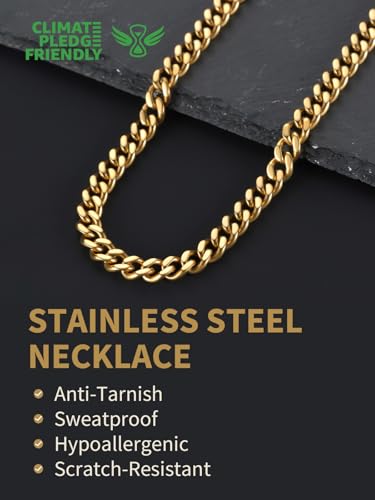 FindChic Men Curb Chain Necklace 18K Gold Plated/Stainless Steel/Black Chunky Double Tight Cuban Link Hip Hop Neck Chains for Men Boys 3.5MM/5MM/6MM/7MM/9MM/12MM 14''-30'' 8 Length Options (Send Gift Box) - color: E.7mm Width-Gold, size: 28 inches