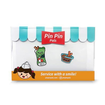 Enamel Pin Set (2 Pins Per Set) for Backpack, Bag, Lapel, Noodles, Food, Kawaii Button Collector - style: Spring Roll & Peanut Sauce