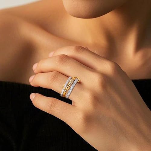 18K Gold-Plated Interlocked Ring for Women, Non Tarnish CZ Band | Interlocked inseparable one-piece ring for women. Triple & quadruple linked styles, non-tarnish CZ jewelry for daily wear - color: Gold