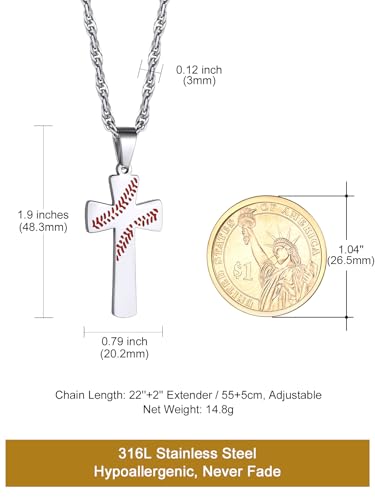 GOLDCHIC JEWELRY Sport Necklaces for Men Teen, Football Baseball Soccer Basketball Softball Necklaces with Stainless Steel Chain Athlete Jewelry Sports Fan Gift - color: Baseball Pattern Cross-Steel, style: Personalised Engraving