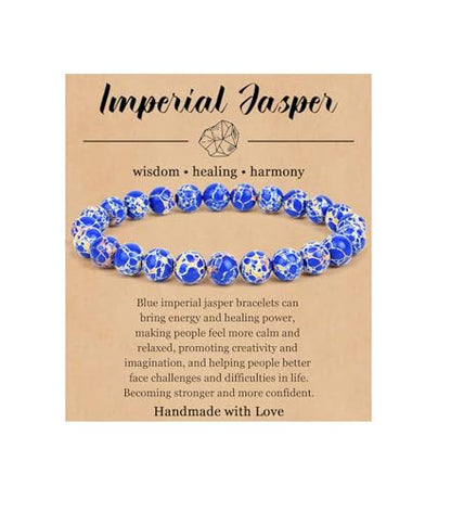BOMAIL Natural Stone Beaded Bracelet for Women Men | 8mm Round Beads,Healing Crystal,Semi-Precious Gemstone,Yoga,Stretch,Bracelets Jewelry Gift - color: Imperial Jasper