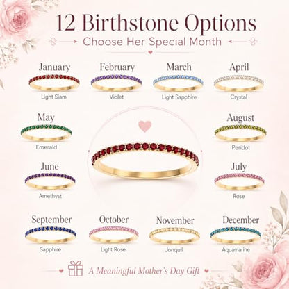 Birthstone Rings For Women, Silver Stackable Cubic Zirconia Stainless Steel Birth Stone Ring To My Daughter/Mom Birthday Unique Gifts Jewelry - color: 04-Silver-April