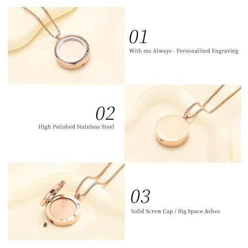 Oinsi Cremation Locket Necklace For Ashes Of Loved One Carry Photo Glass Memorial Urn Jewelry 316L Stainless Steel Keepsake Gifts - color: A-Rose Gold