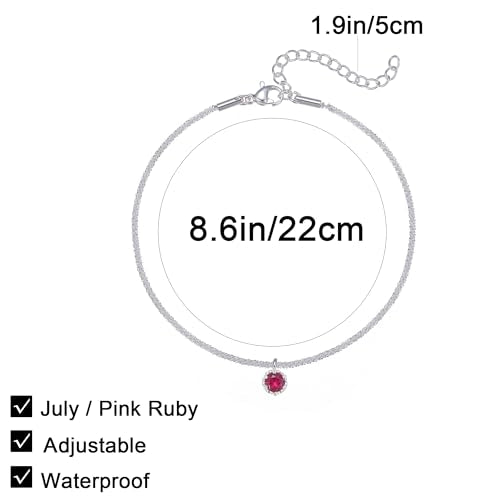 Wellike Silver Ankle Bracelets For Women Waterproof Birthstone Anklets Adjustable Sparkly Chain Silver Plated Stainless Steel Anklet Non Tarnish Jewelry - color: KKWJL185-7