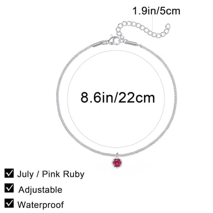Wellike Silver Ankle Bracelets For Women Waterproof Birthstone Anklets Adjustable Sparkly Chain Silver Plated Stainless Steel Anklet Non Tarnish Jewelry - color: KKWJL185-7