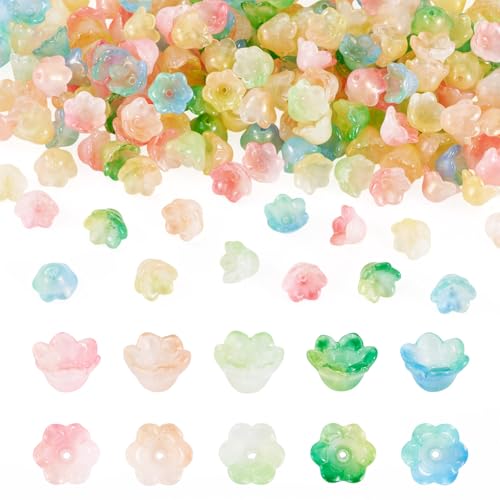 200Pcs Flower Glass Bead Caps for Jewelry Making Cute Floral Crystal Glass Beads Bulk with Glitter Powder Beads Caps for Wind Chimes Handmade Earring Crafts Supplies - color: Mixed Crystals
