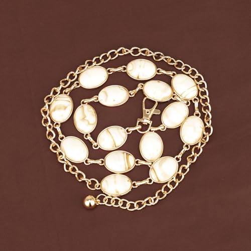 ILuvatar Green Glass Diamond Chain Belt - Metal Women's Western Style Dress Belt - color: Gold-cream