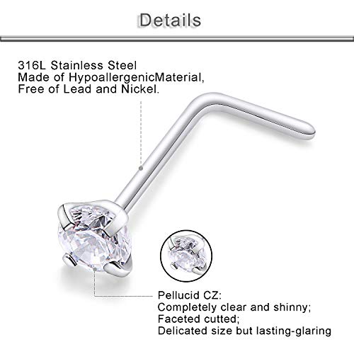 20G 18G 16G Cubic Zirconia Nose Rings Studs 316L Surgical Steel Hypoallergenic Nose Piercings Jewelry for Women Men CZ 2mm-3mm 24 Pcs - color: H:18G Screw + Silver Tone