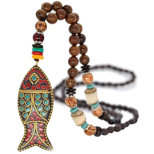 Wood Bead Necklace Africa Wooden Chain Statement Unisex Chunky Necklaces - color: Fish